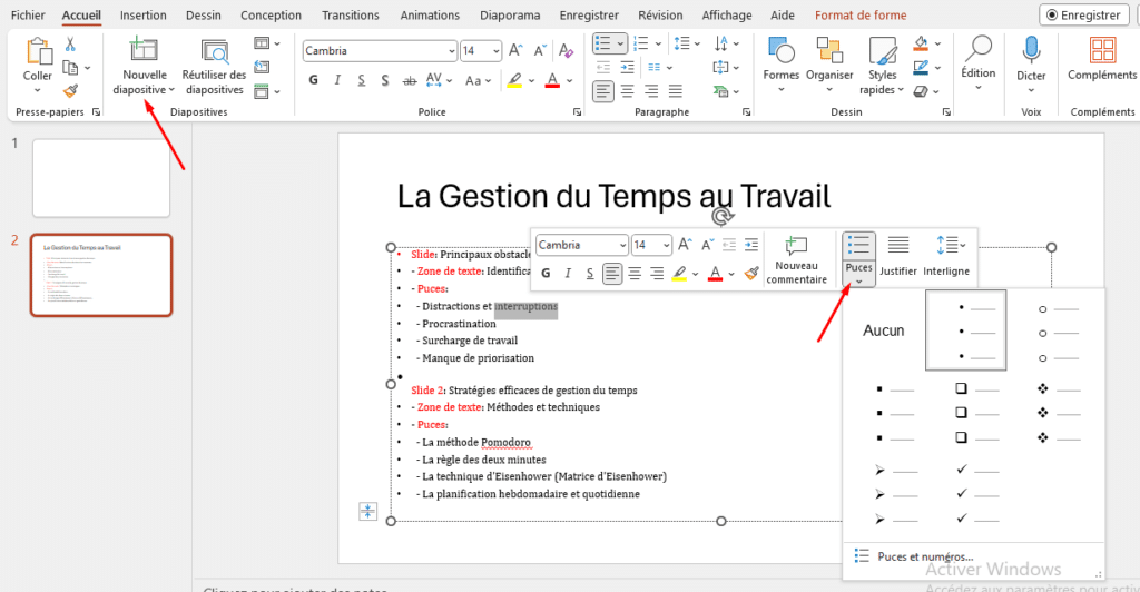 faire un sommaire dans PowerPoint