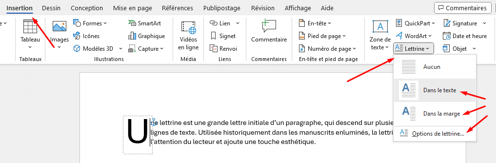 lettrine dans Word