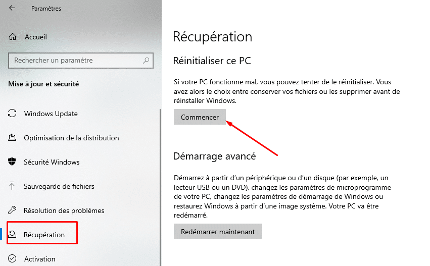 comment réinitialiser un pc