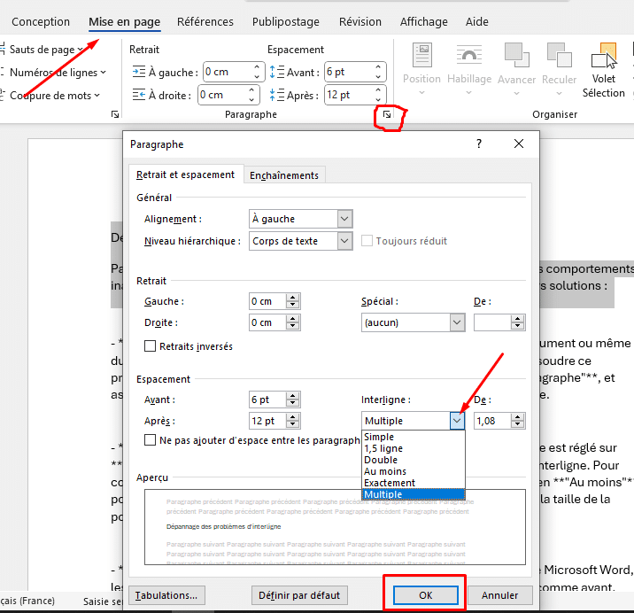 l'interligne dans Microsoft Word