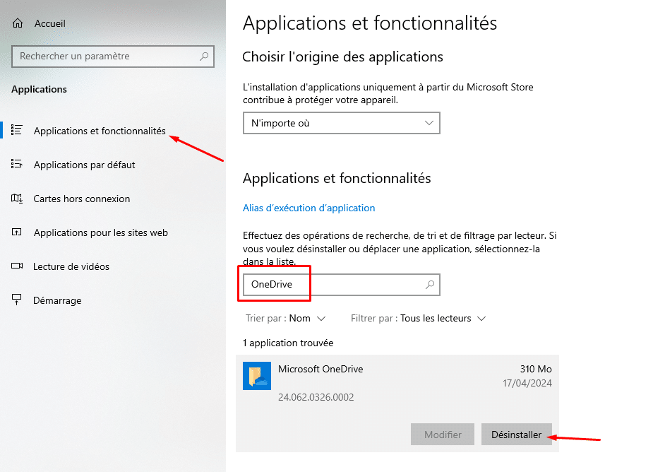 désinstaller OneDrive Windows 10